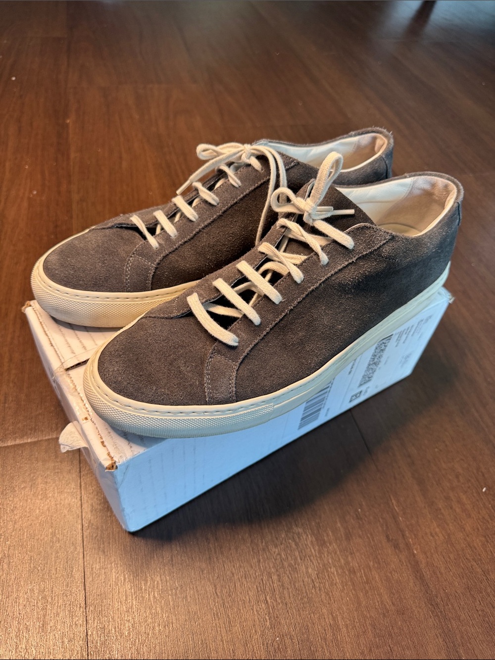 Common Projects Gray Suede Low-Top Sneakers with Cream Laces
